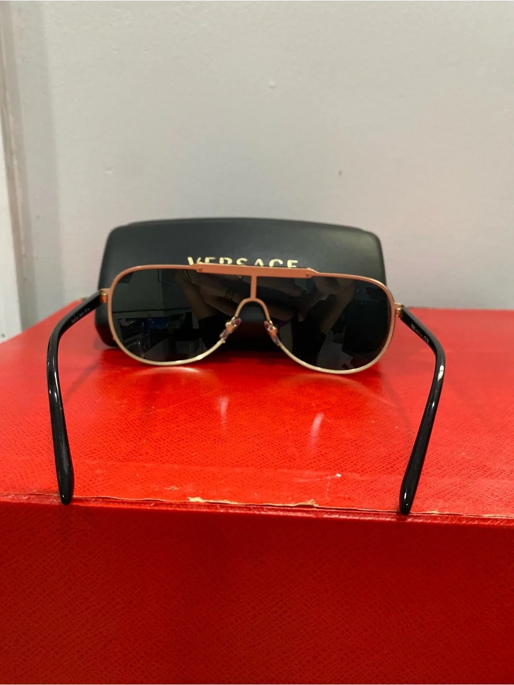 Versace 2140 1002/87 135 3N Black/Gold Aviator Sunglasses w OG Case